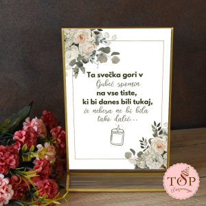 Izposoja napisa: ta svečka gori v ljubeč spomin na vse tiste, ki bi danes bili tukaj, če nebesa ne bi bila tako daleč.