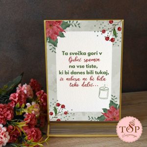 Spominski napis z motivom božične zvezde v zlatem okvirju