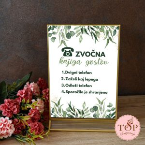 Izposoja napisov za kotiček z zvočno knjigo gostov z evkaliptus dizajnom