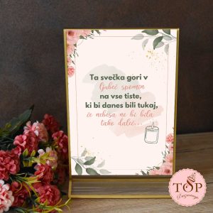 Izposoja elegantnih tablic za kotiček s svečko na poroki, praznovanju ali rojstnem dnevu.