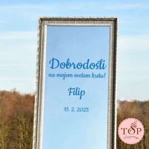 Ogledalo z nalepko Dobrodošli na mojem svetem krstu za dekoracijo krsta
