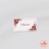Personalizirana kartica za sedežni red z motivom vrtnice v vintage slogu, primerna za poročno namizno dekoracijo.